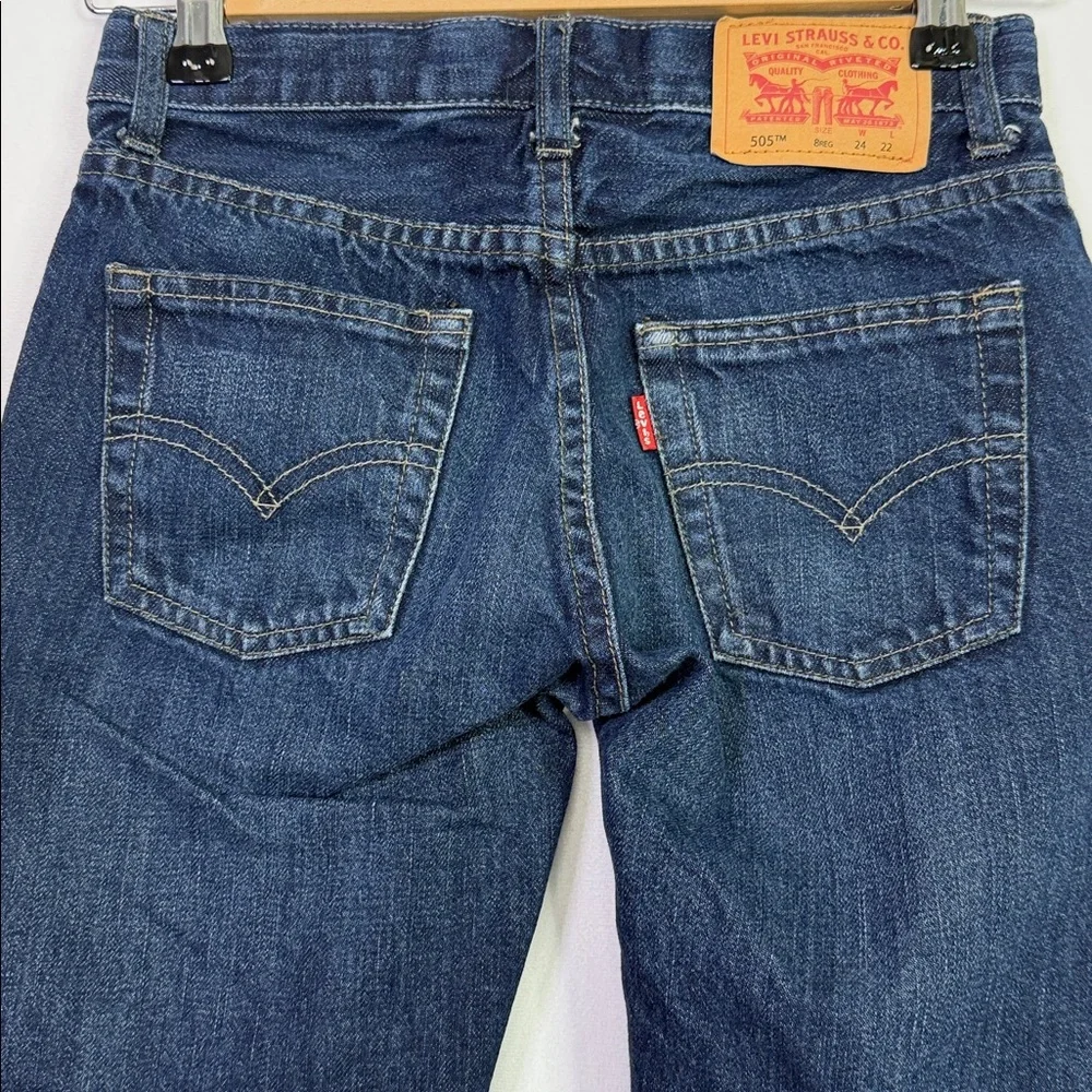 Levi's 505 Regular Adjustable Waist Dark Wash Blue Jeans